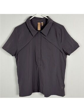Indyeva Grey Jazda Top Womens Size Large Button Down Collared Short Sleeve Top L